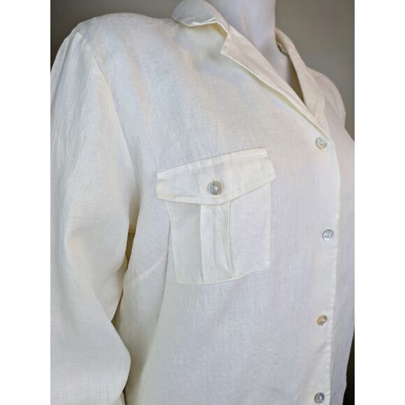 Edward Irish Linen Tunic Shirt XL Ivory Button Down Utility Long Sleeve Classic - Picture 7 of 12